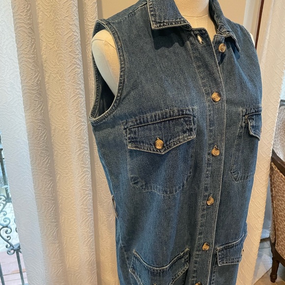 Sleeveless Denim Button Down Cargo Utility Dress Medium As IS no belt - Picture 4 of 6